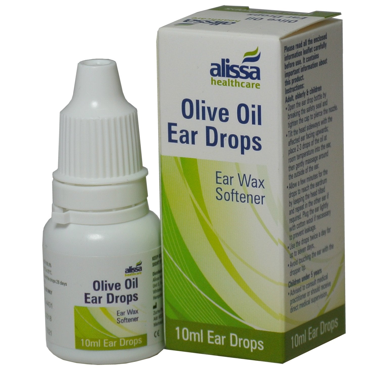 Alissa Gotas de Aceite de Oliva para oídos, frasco frontal, suavidad suave.