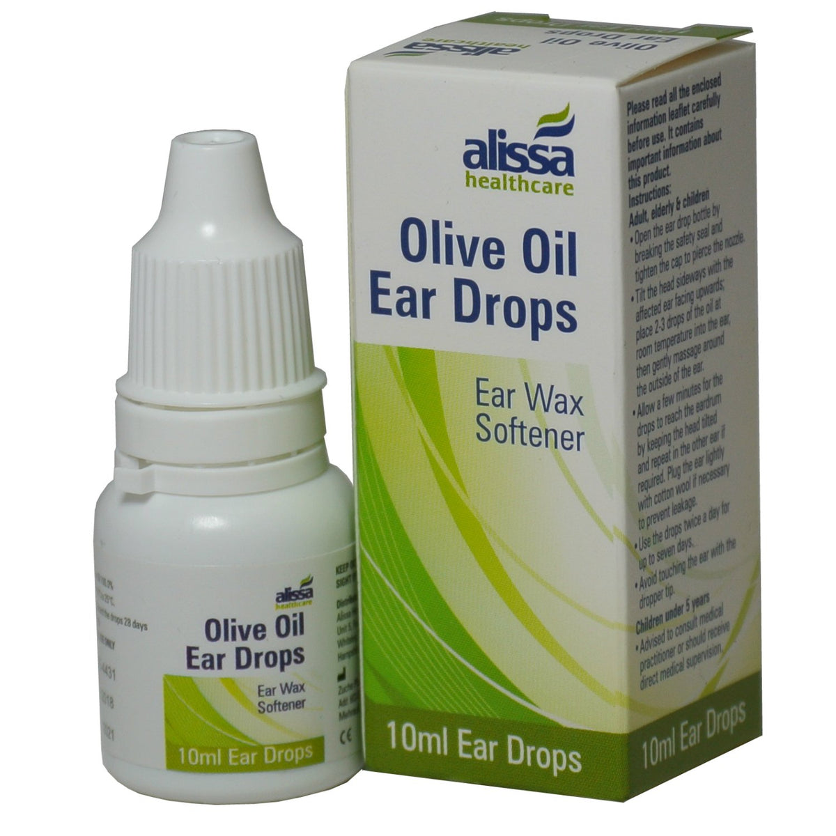 Alissa Gotas de Aceite de Oliva para oídos, frasco frontal, suavidad suave.
