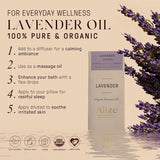 Botella oscura de Alizé Aromatherapy protege el aceite de lavanda.