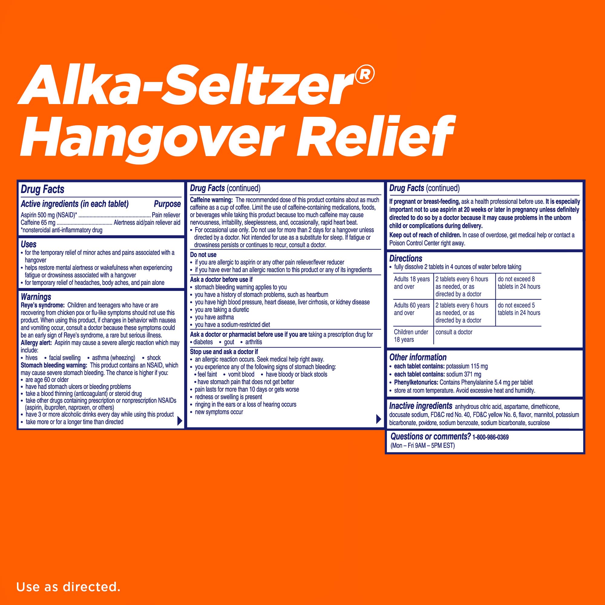Alivio de dolor de cabeza y molestias tras la celebración con Alka-Seltzer.