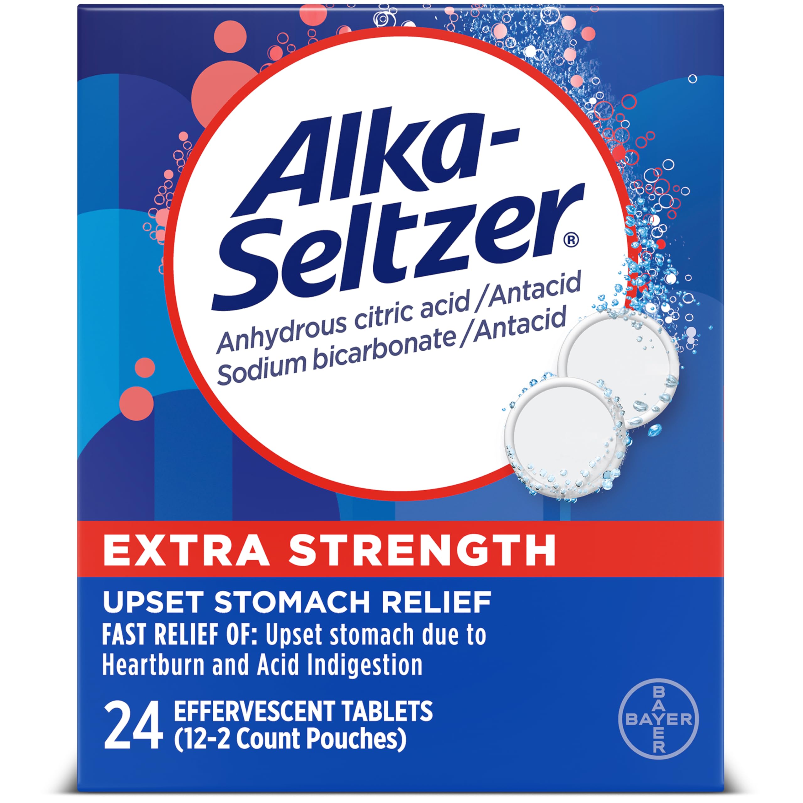 Alka-Seltzer Extra Fuerza: tableta disuelta en agua para alivio rápido del malestar estomacal