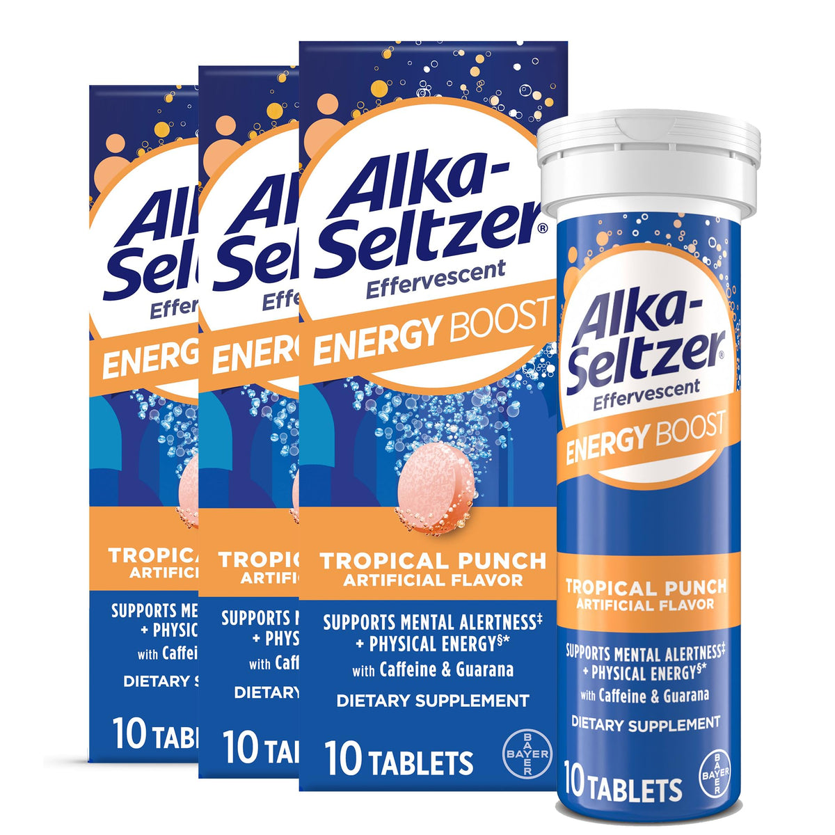 Alka-Seltzer Impulso de Energía: tableta efervescente para energía diaria en agua.