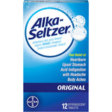 Alka-Seltzer Original en empaque de 12 tabletas para uso práctico.