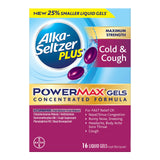 Alka-Seltzer Plus PowerMax gel líquido en caja, alivio temporal de dolor.