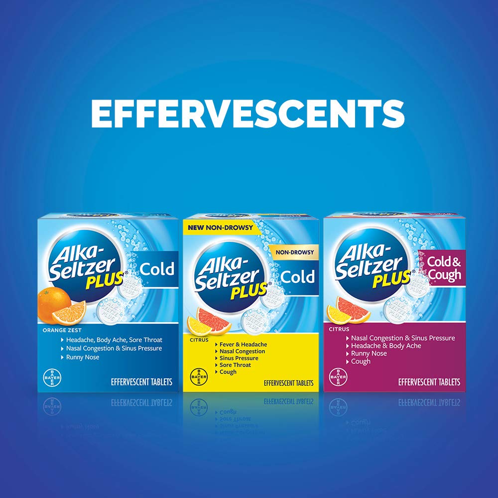 Alka-Seltzer Plus Naranja Zeste: tabletas para agua fáciles de preparar.