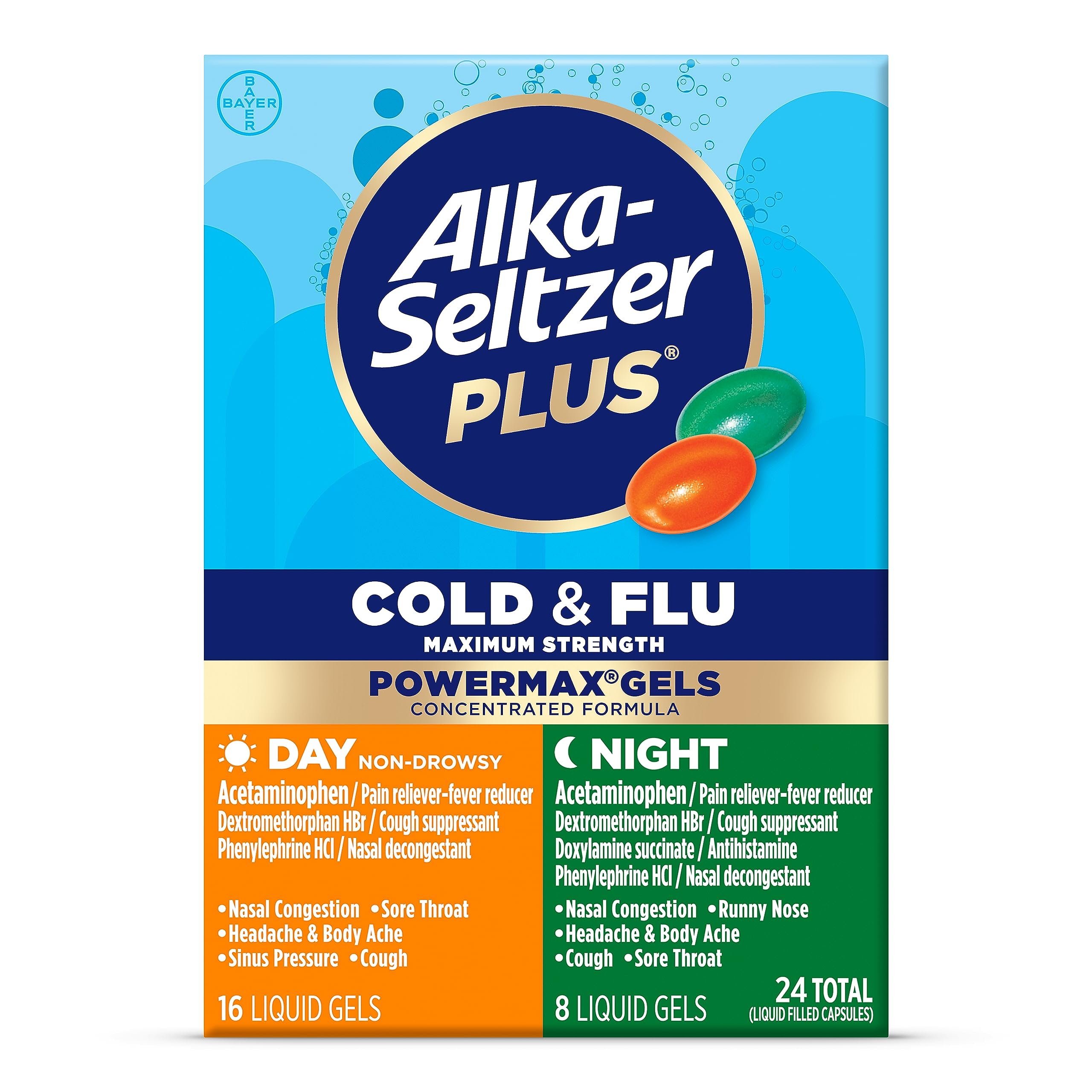 ALKA-SELTZER PLUS Power Max caja dia noche para alivio de congestión y dolor
