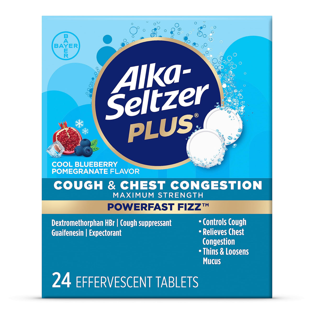 Alka-Seltzer Plus PowerFast: tabletas efervescentes sabor arándano-granada para alivio rápido