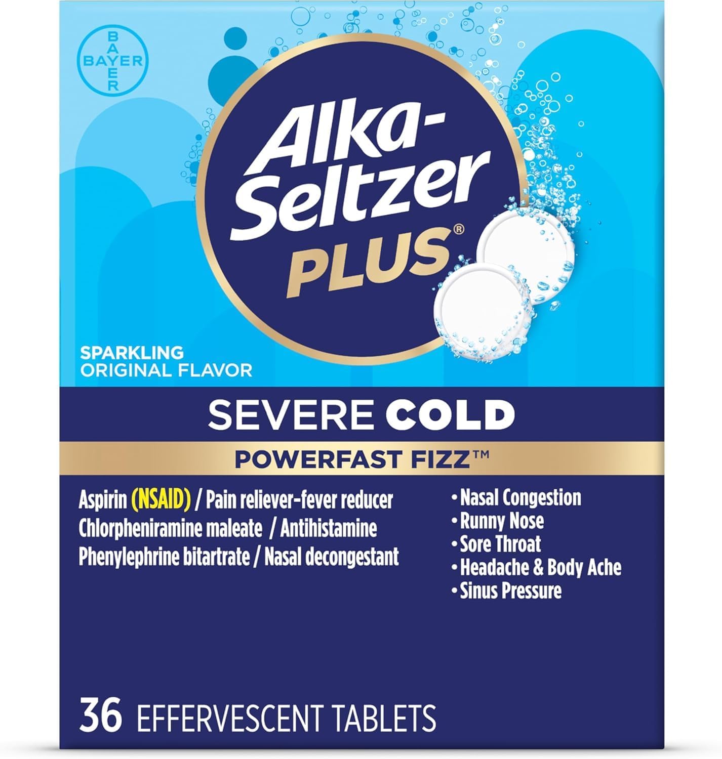 Alka-Seltzer Plus resfriado original, tableta burbujeante para alivio temporal