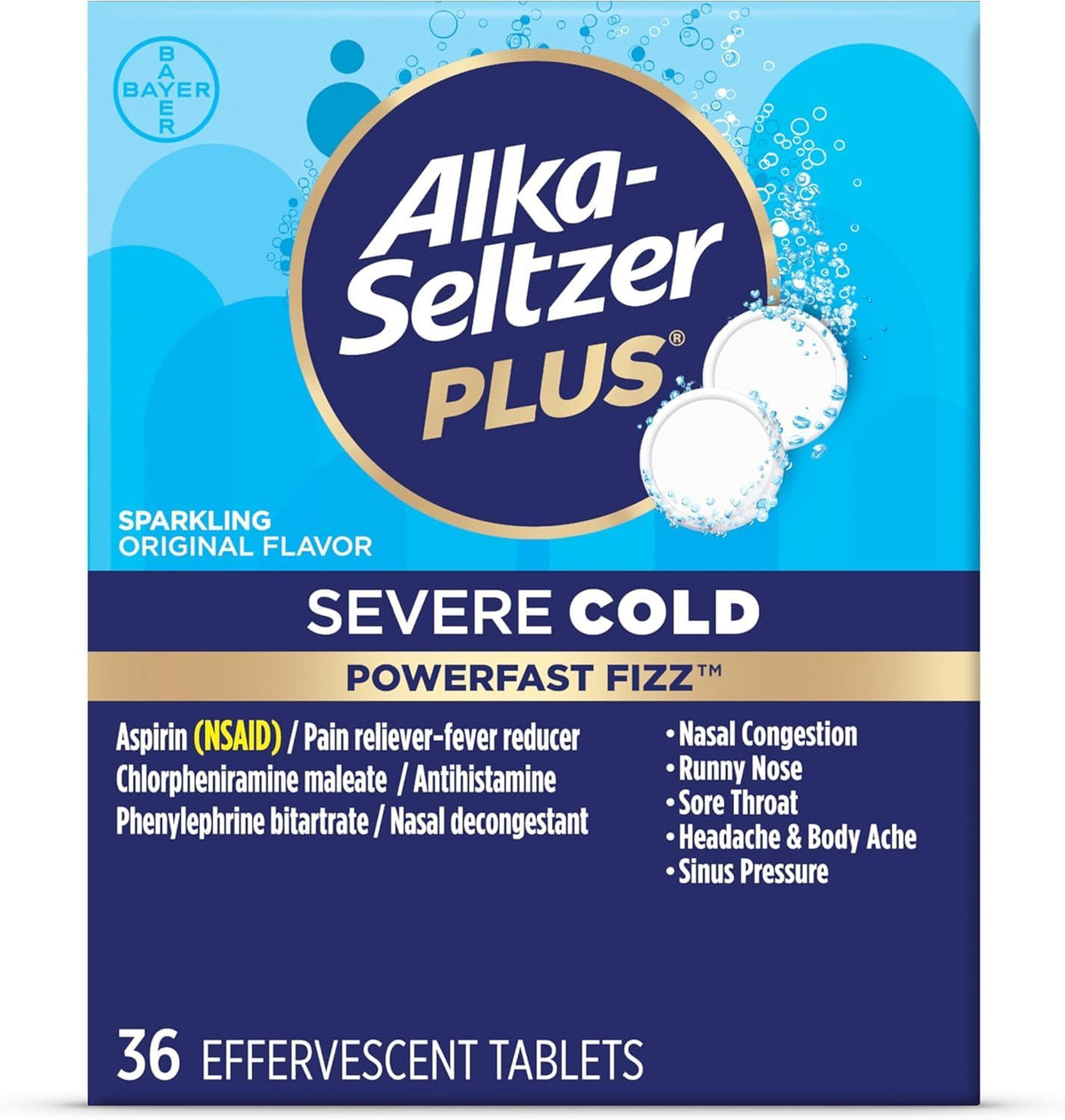 Alka-Seltzer Plus resfriado original, tableta burbujeante para alivio temporal