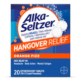 Alka-Seltzer tableta resaca burbujeando con sabor naranja para alivio rápido.