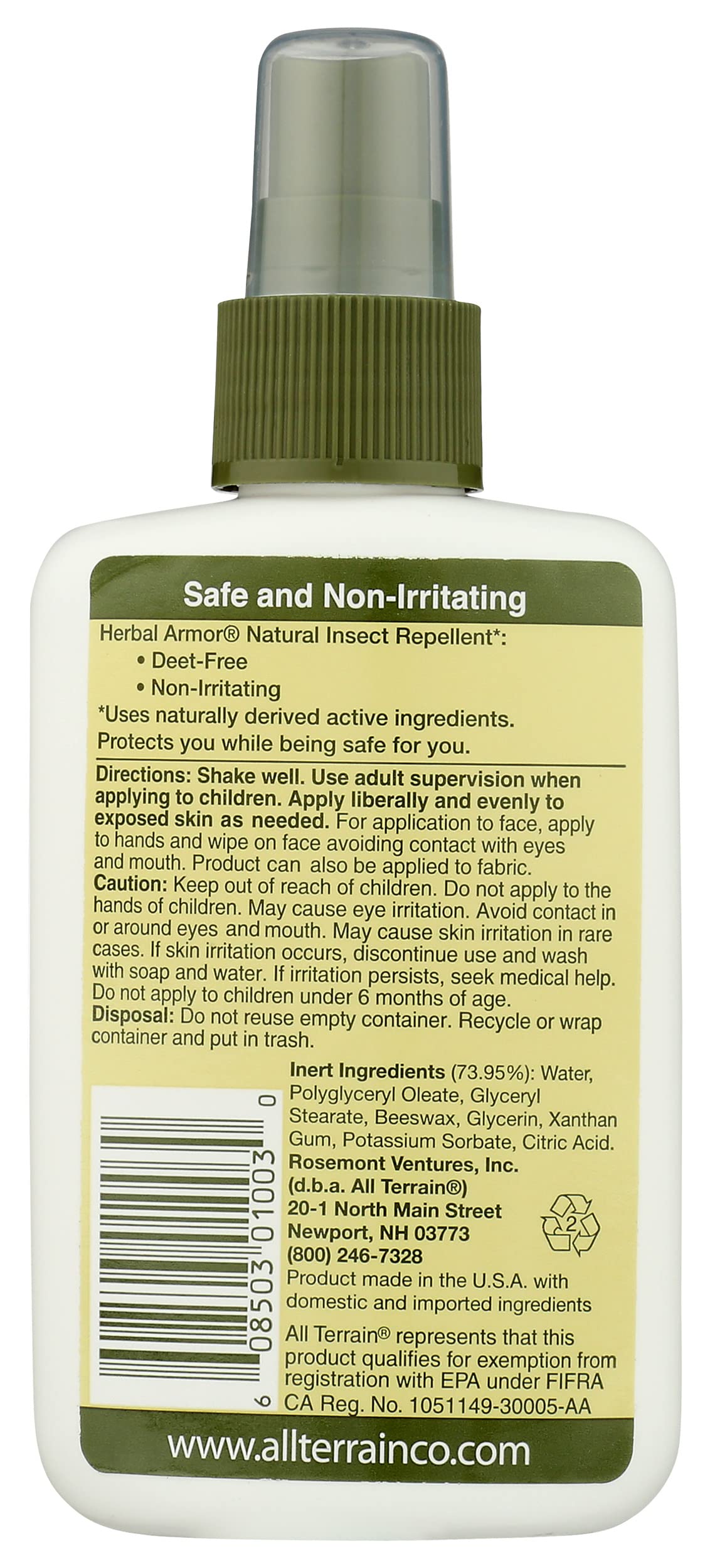 All Terrain Herbal Armor etiqueta del producto, información de ingredients naturales.