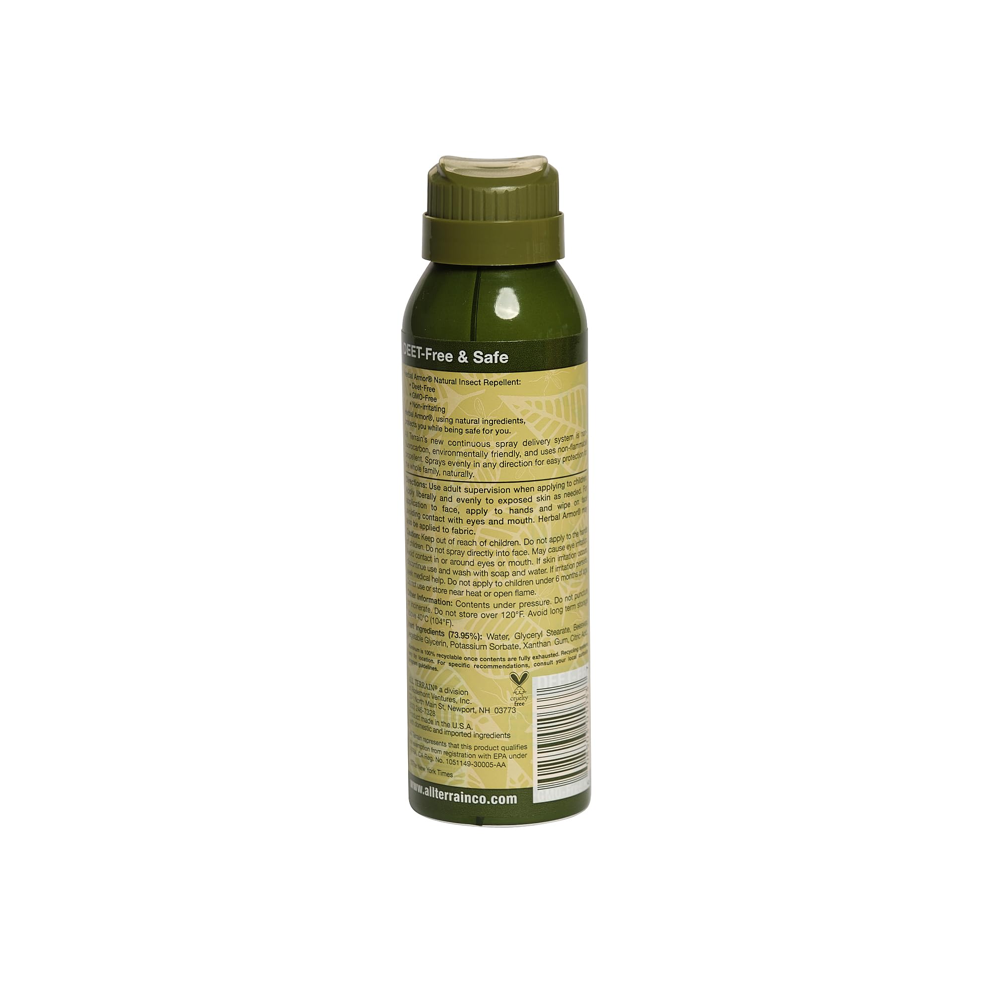 All Terrain Herbal Armor: rociado en cualquier dirección para cobertura rápida sin irritación.