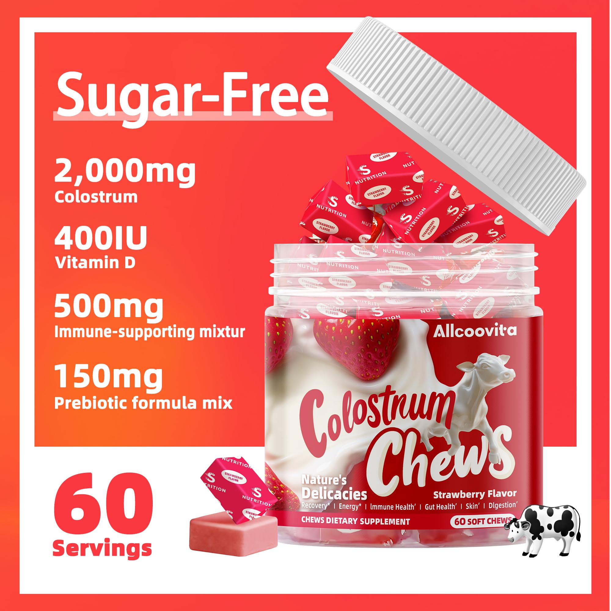 Allcoovita Colostrum Chews porción individual, ideal para incorporar a la rutina.
