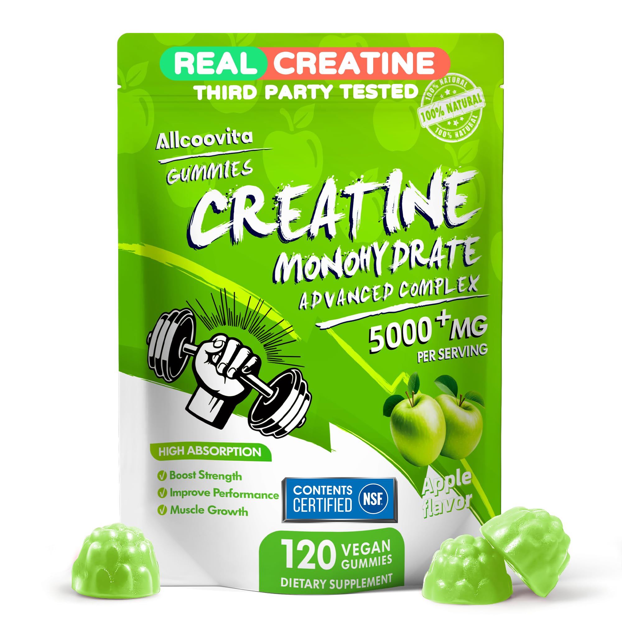 Allcoovita creatina gomita envase frambuesa, conveniente para entrenamientos
