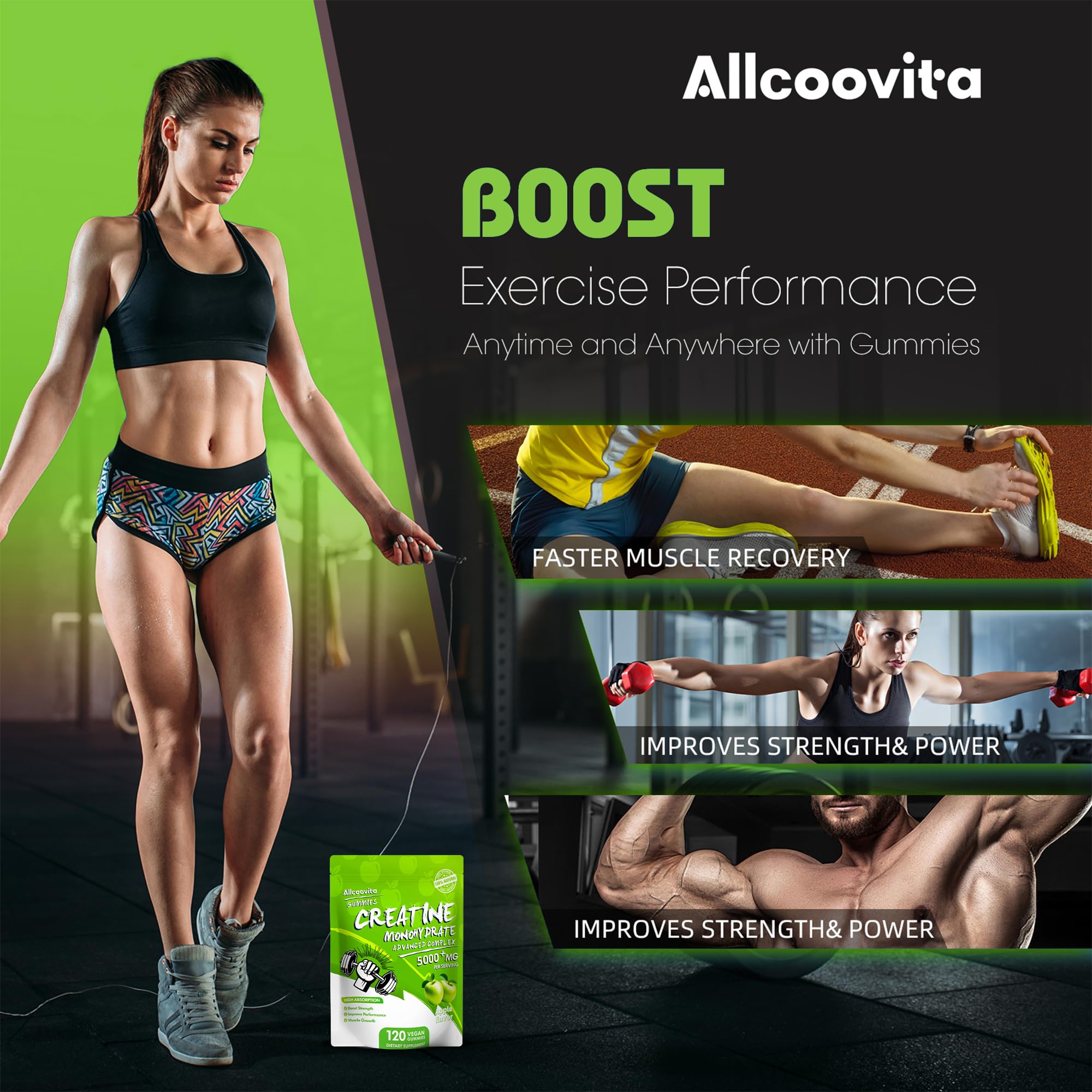 Allcoovita creatina gomita etiqueta certificación NSF y trazabilidad