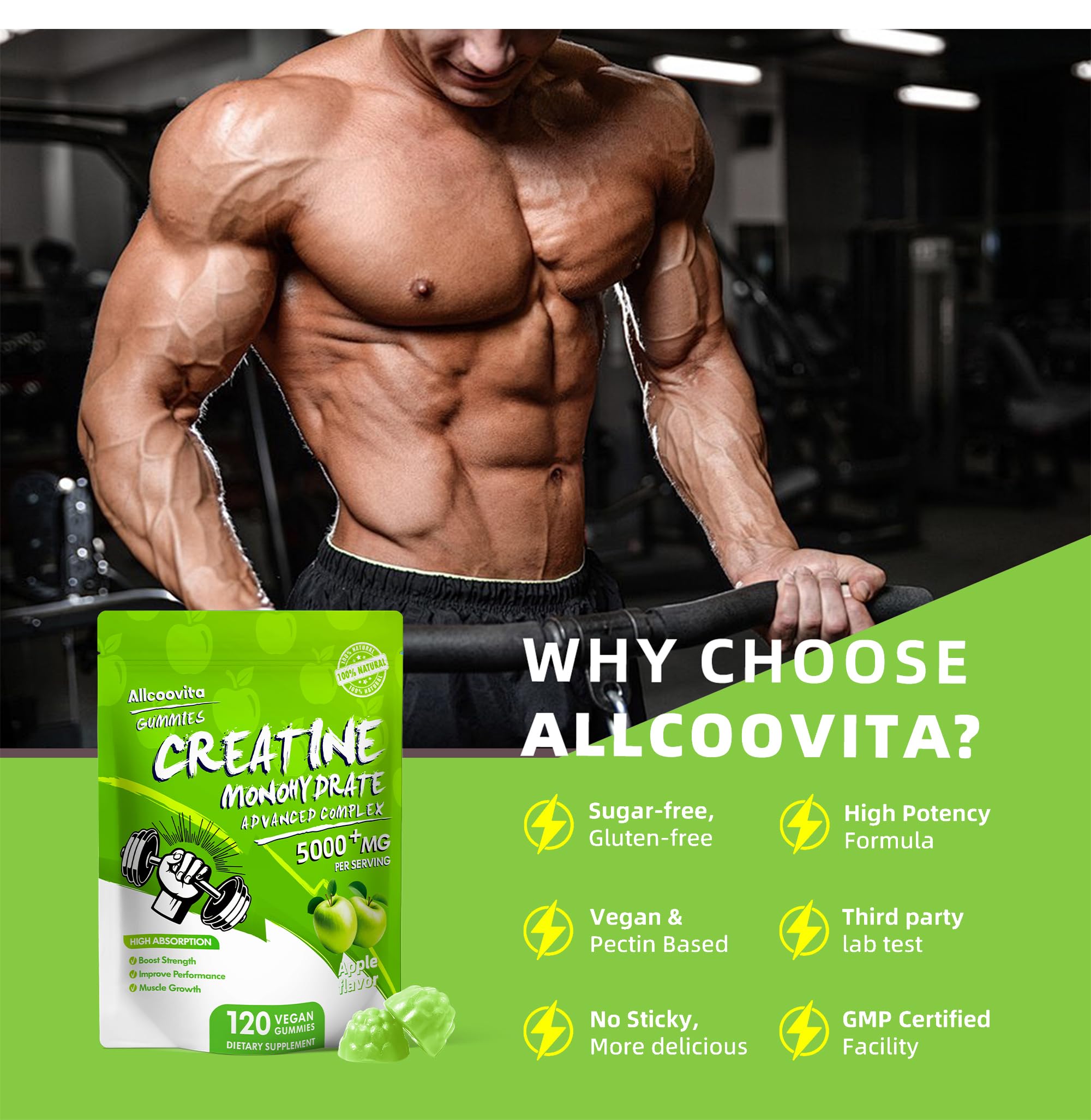 Allcoovita creatina gomita sabor frambuesa ideal para día a día activo