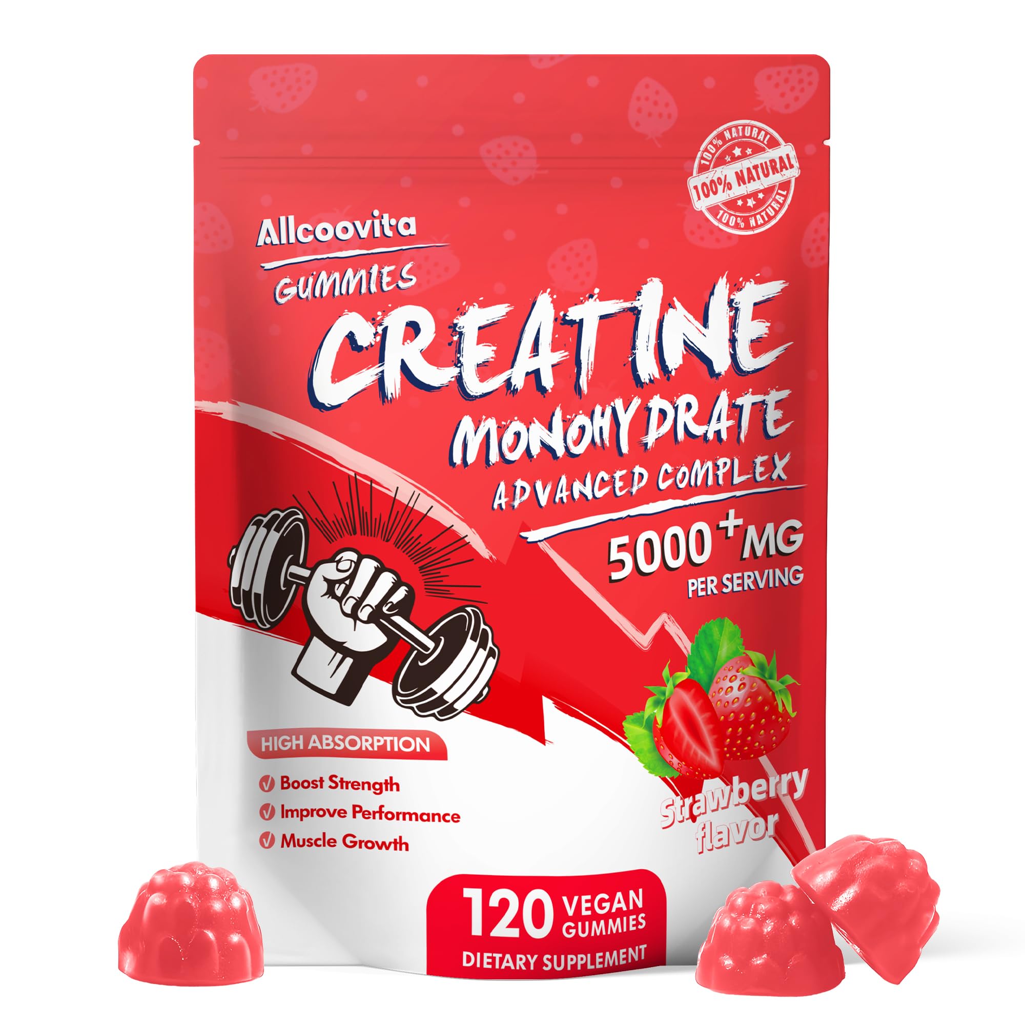 Allcoovita Creatina Gomitas sabor fresa: sabor agradable para tomar cada día.