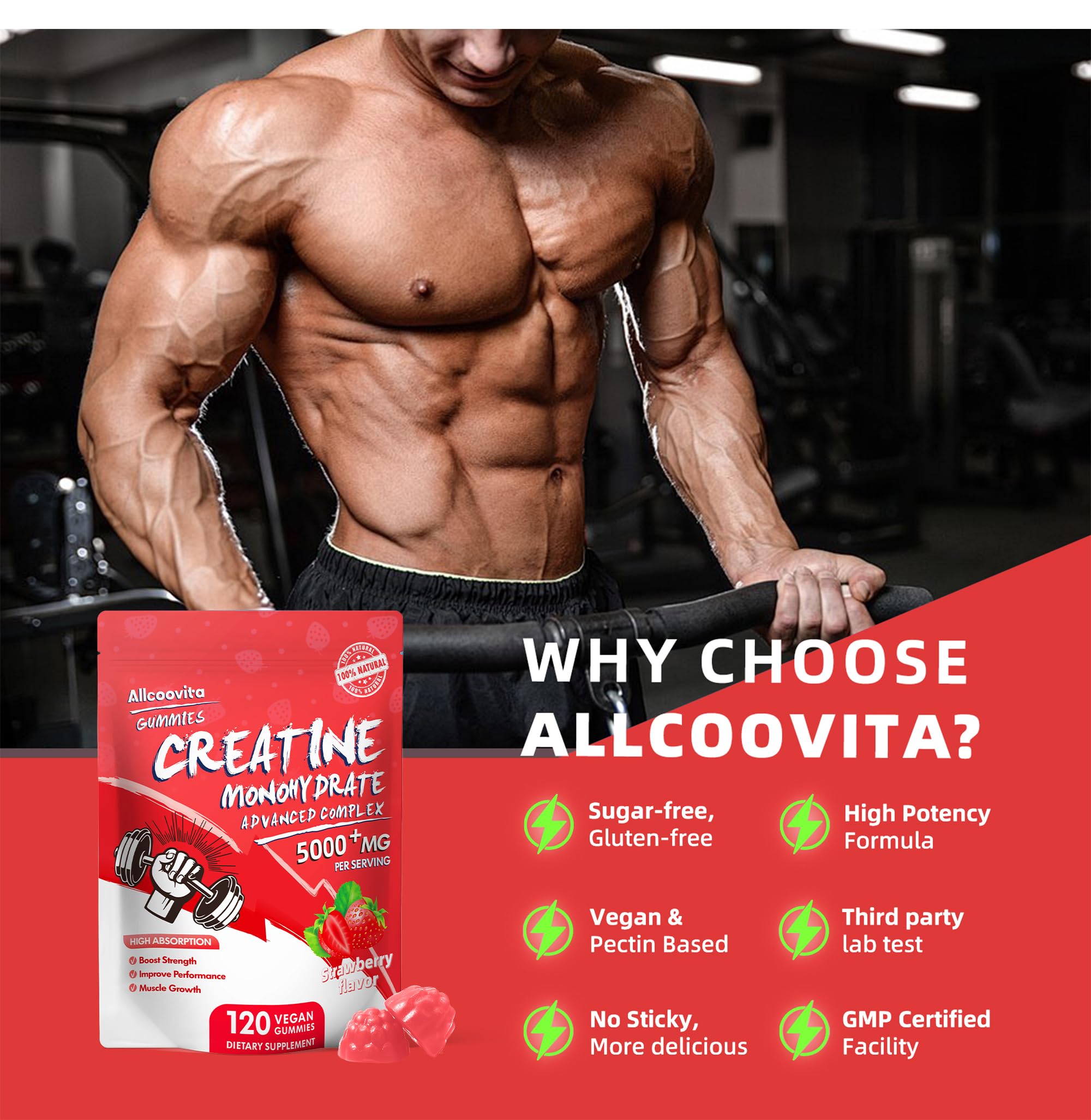 Allcoovita Creatina Gomitas uso diario: formato práctico para la rutina diaria de entrenamiento.