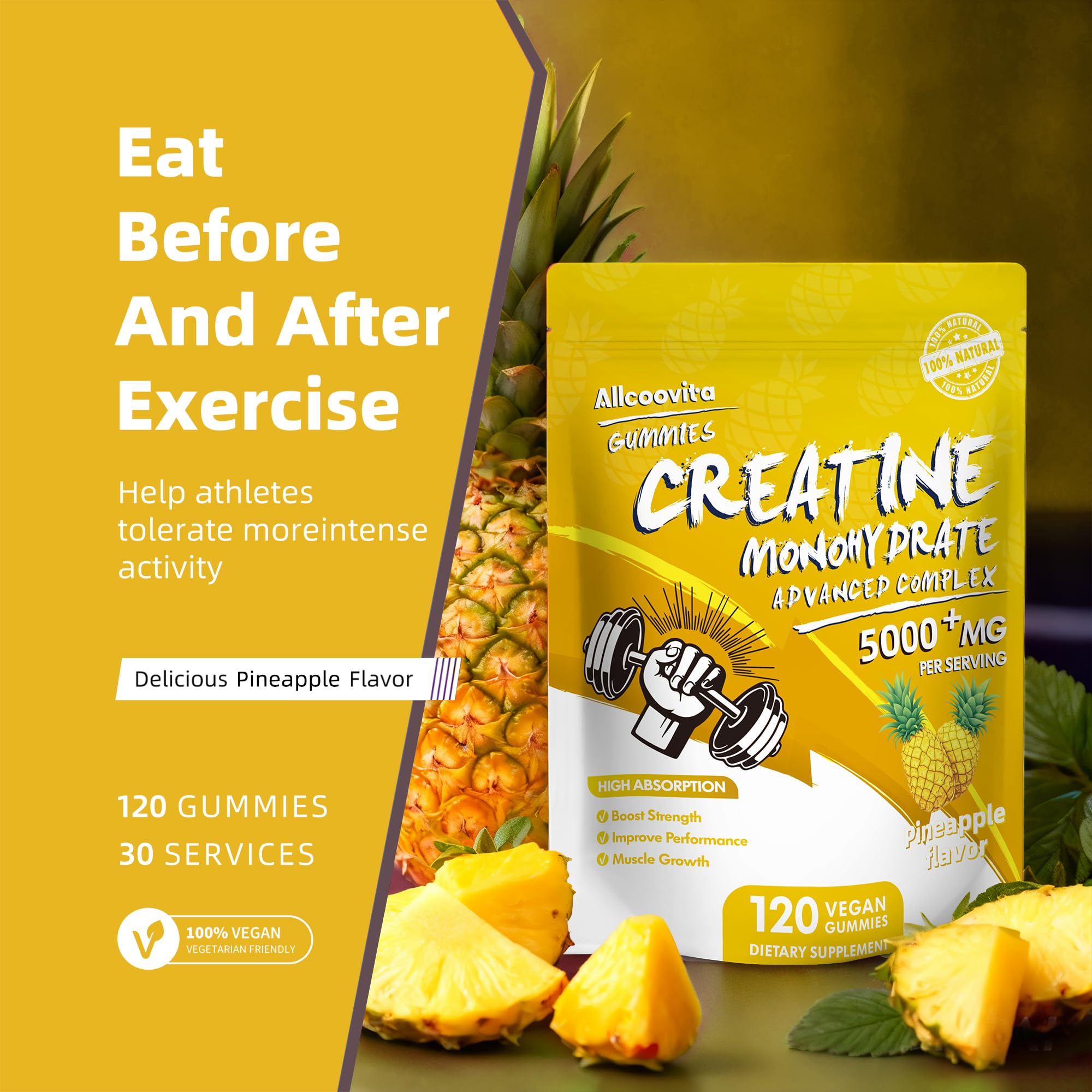 Allcoovita Creatine Gummy pack 120 unidades, solución conveniente