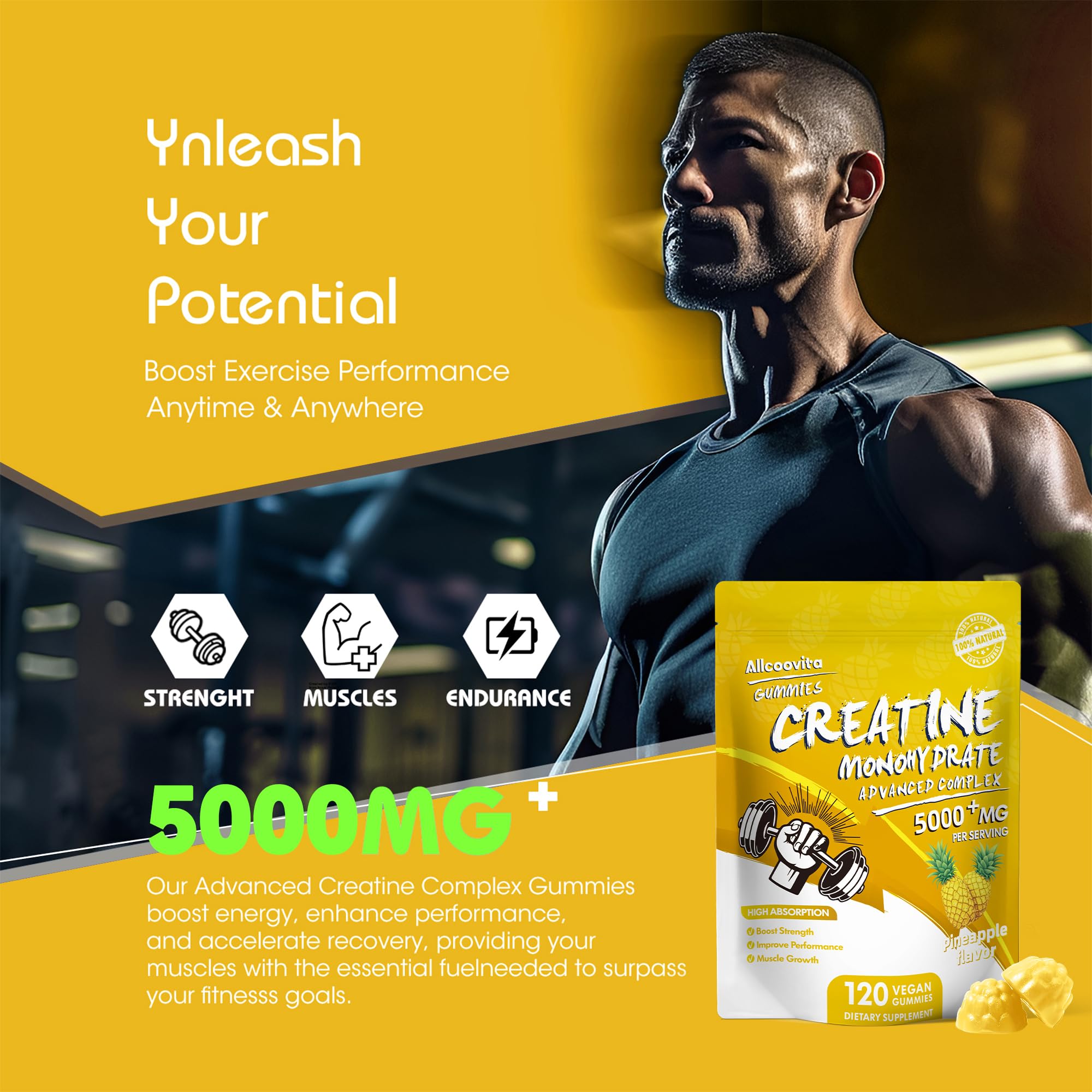 Allcoovita Creatine Gummy textura masticable, experiencia agradable