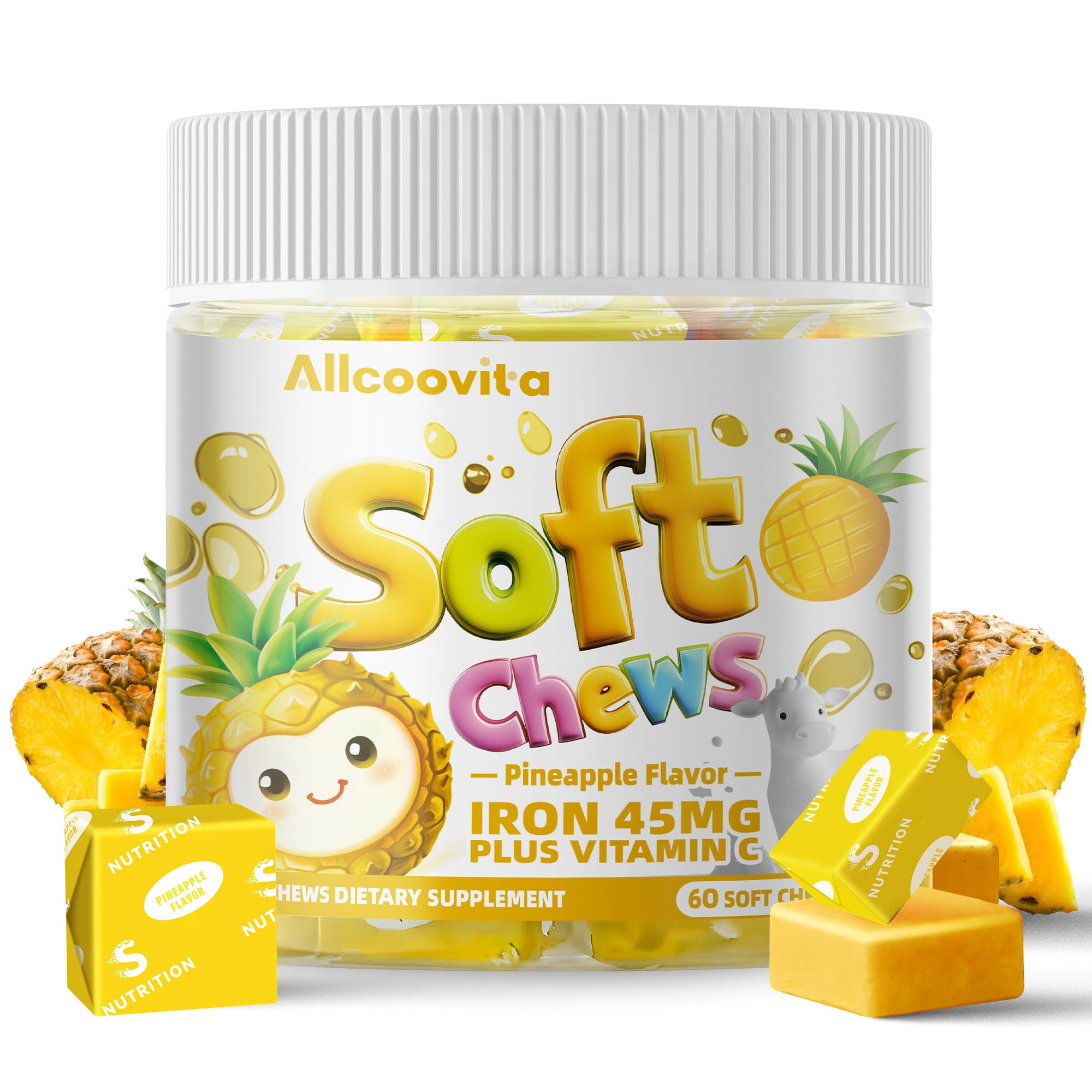 Gomitas Allcoovita de hierro con sabor piña, ideal para energía diaria en formato práctico