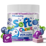 Allcoovita hierro gomitas arándano, botella, apoyo diario para energía