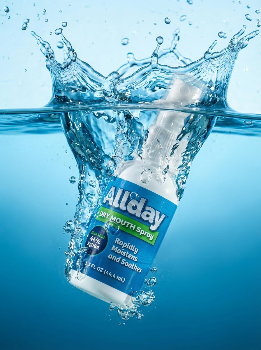 Allday Dry Mouth Spray: aplicación rápida para refrescar la boca en cualquier momento.