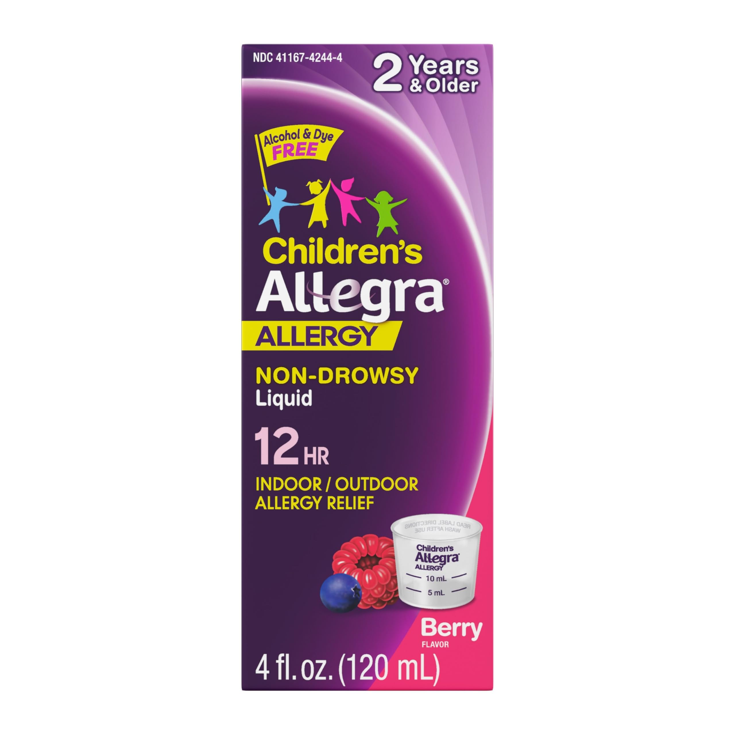 Allegra Niños botella-frambuesa: posible alivio de alergias para niños durante el día.