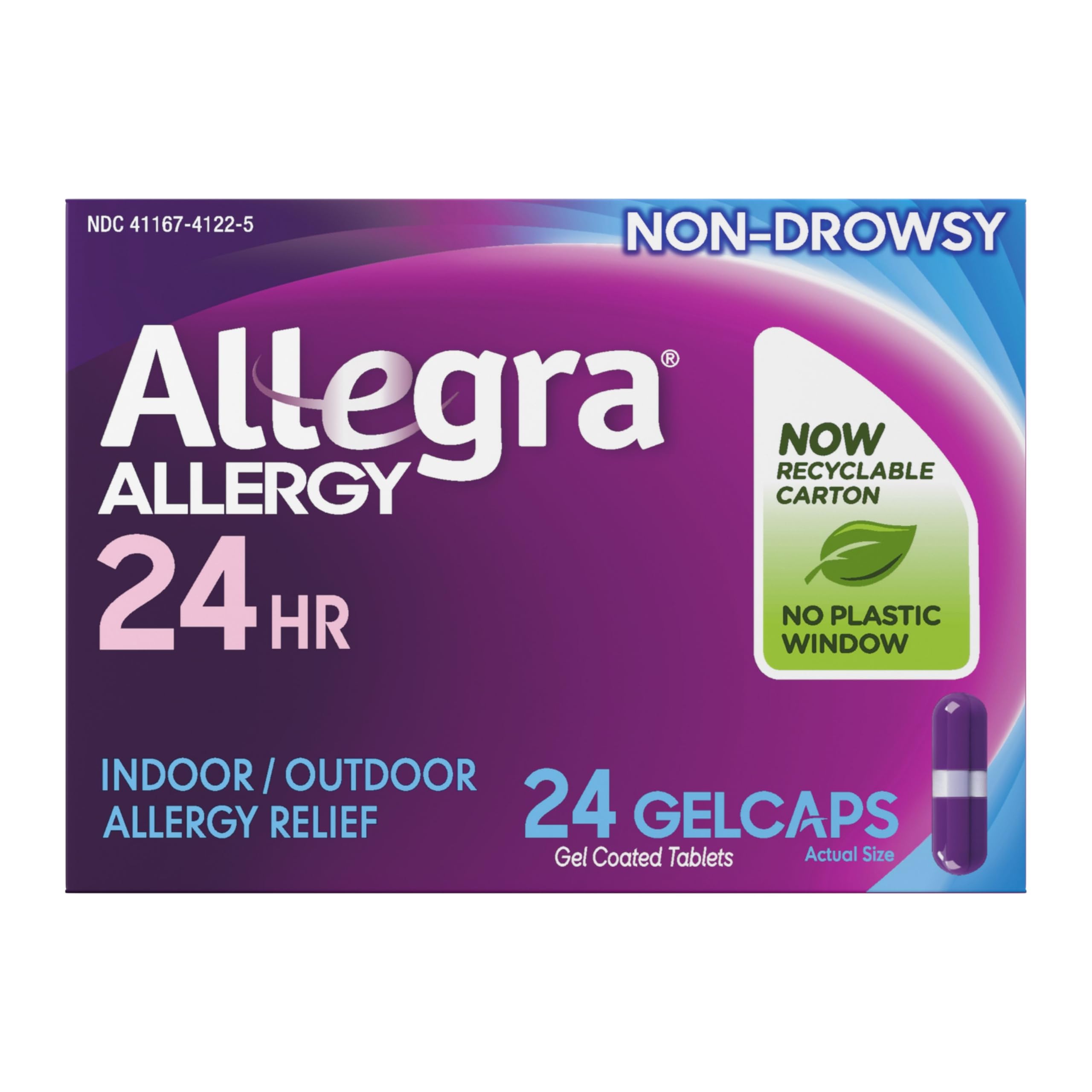 Allegra: paquete de gelcaps de 24 horas para alivio sostenido de alergias.