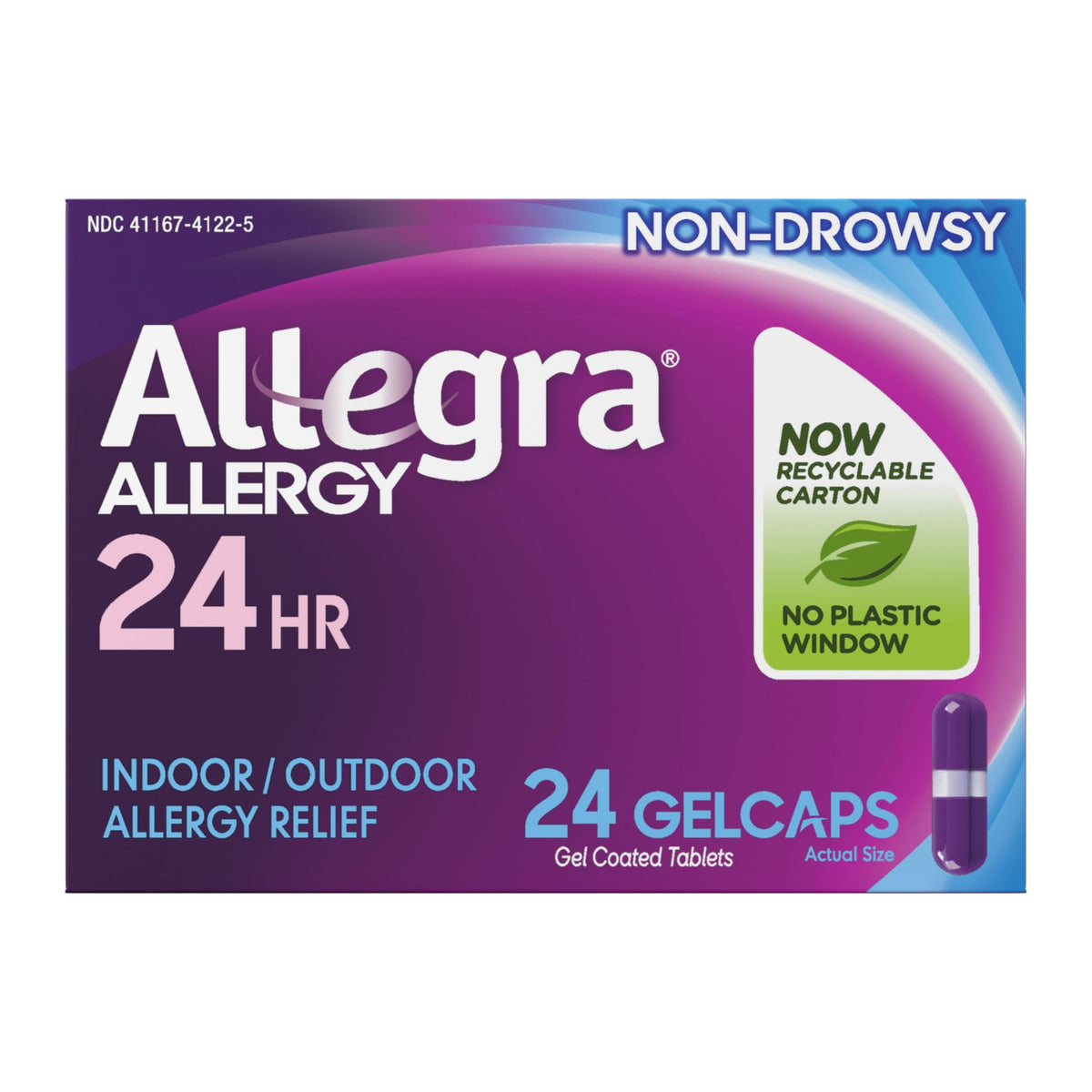 Allegra: paquete de gelcaps de 24 horas para alivio sostenido de alergias.