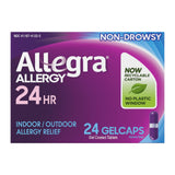 Allegra: paquete de gelcaps de 24 horas para alivio sostenido de alergias.