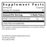 Allergy Research Group Acetyl-L-Carnitine 500 mg etiqueta frontal, información clara del producto.