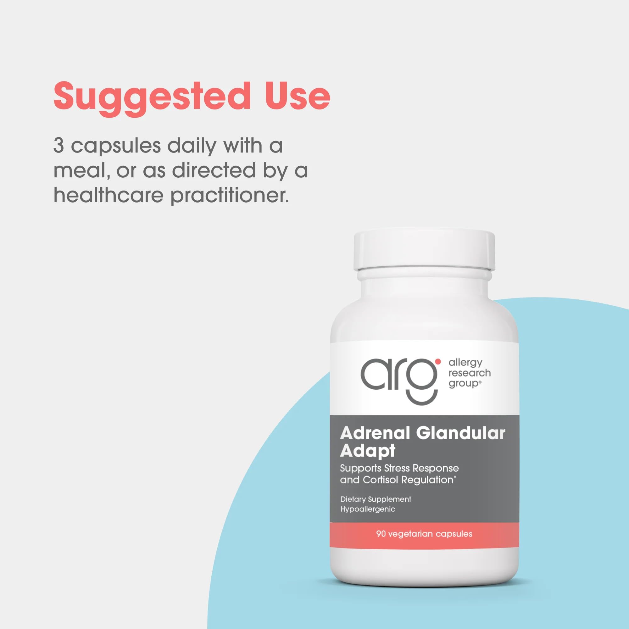 Allergy Research Group Adrenal Glandular Adapt: etiqueta clara con dosis recomendadas