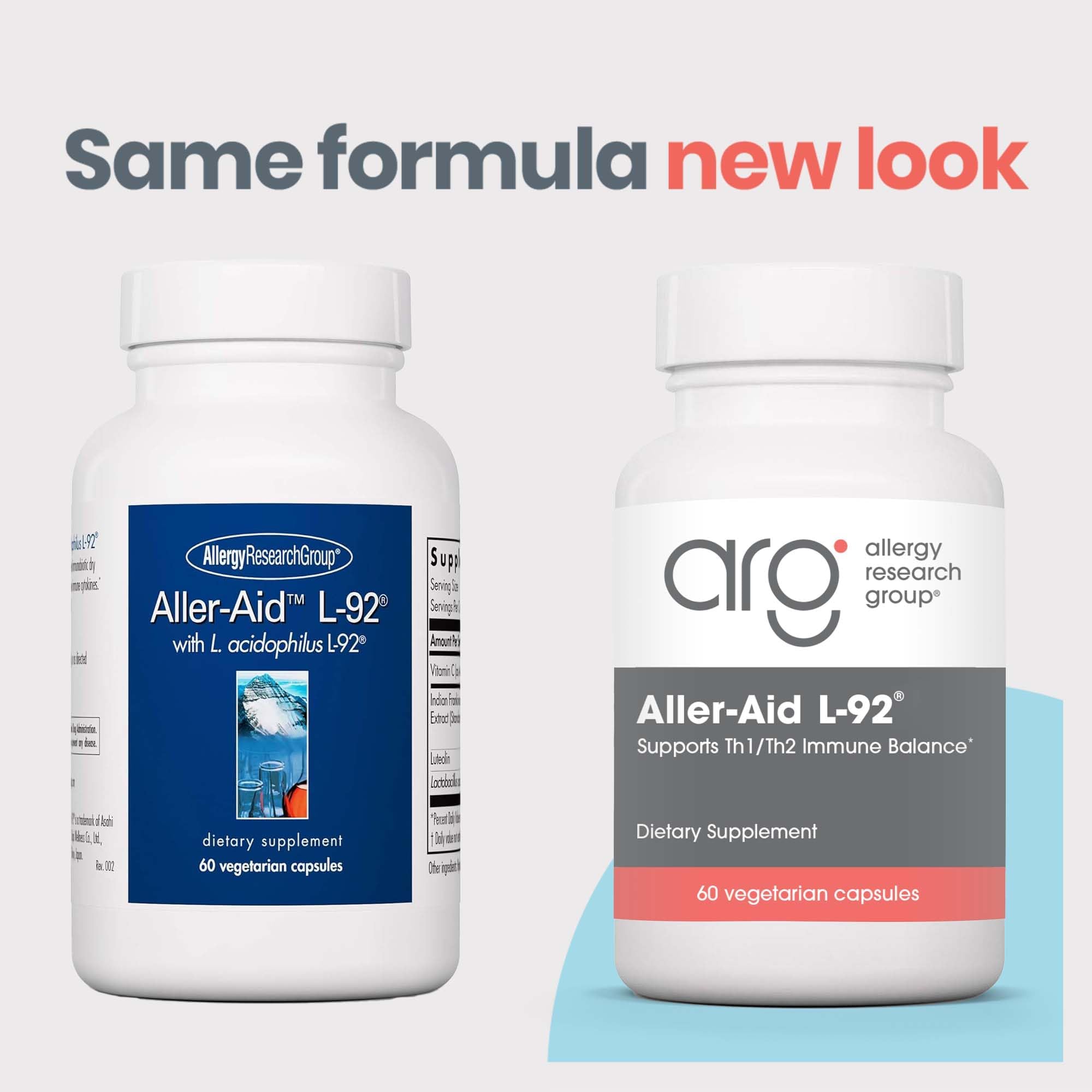 Allergy Research Group Aller-Aid L92 etiqueta de ingredientes para conocer beneficios.