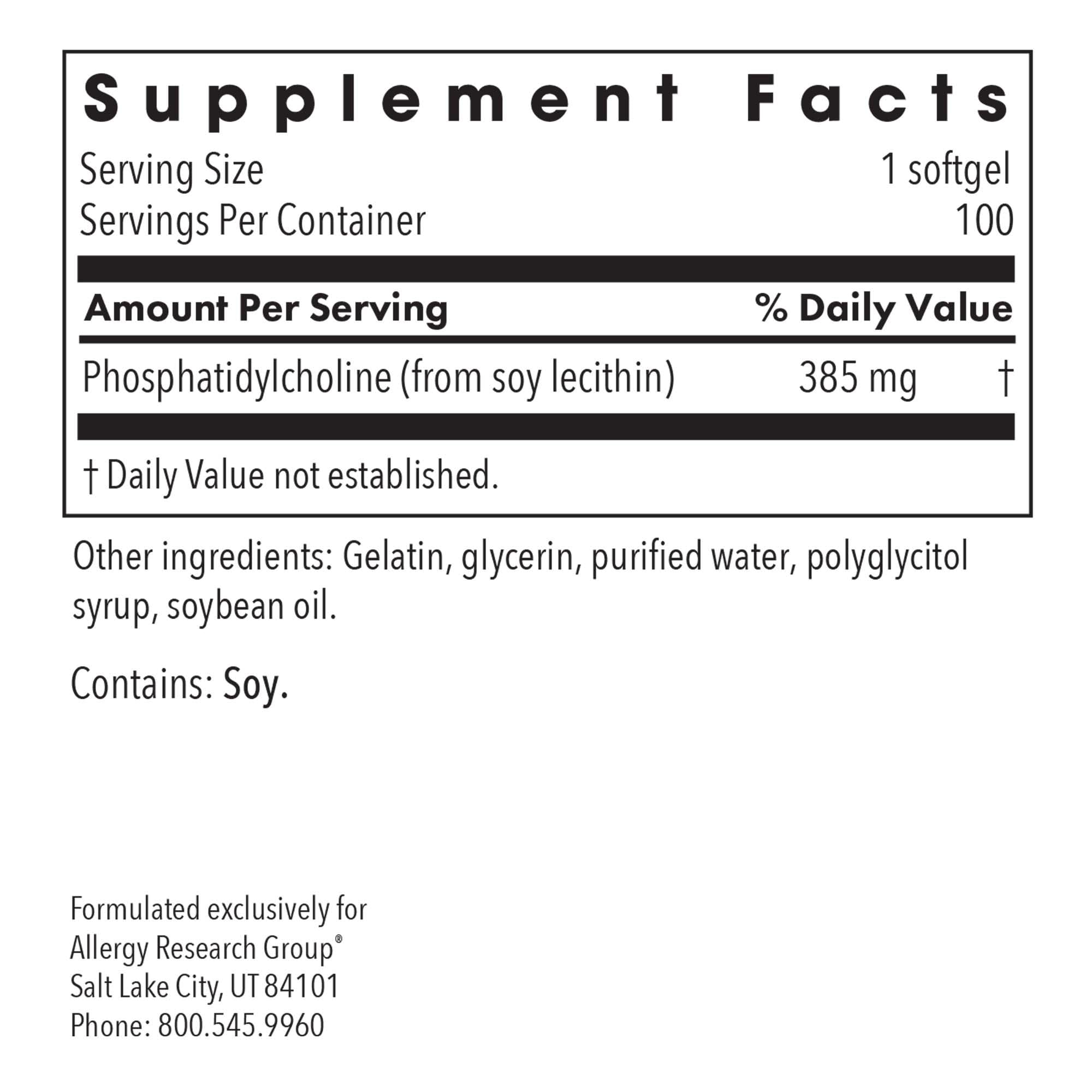Allergy Research Group apoyo hepático: fosfatidilcolina en cápsulas