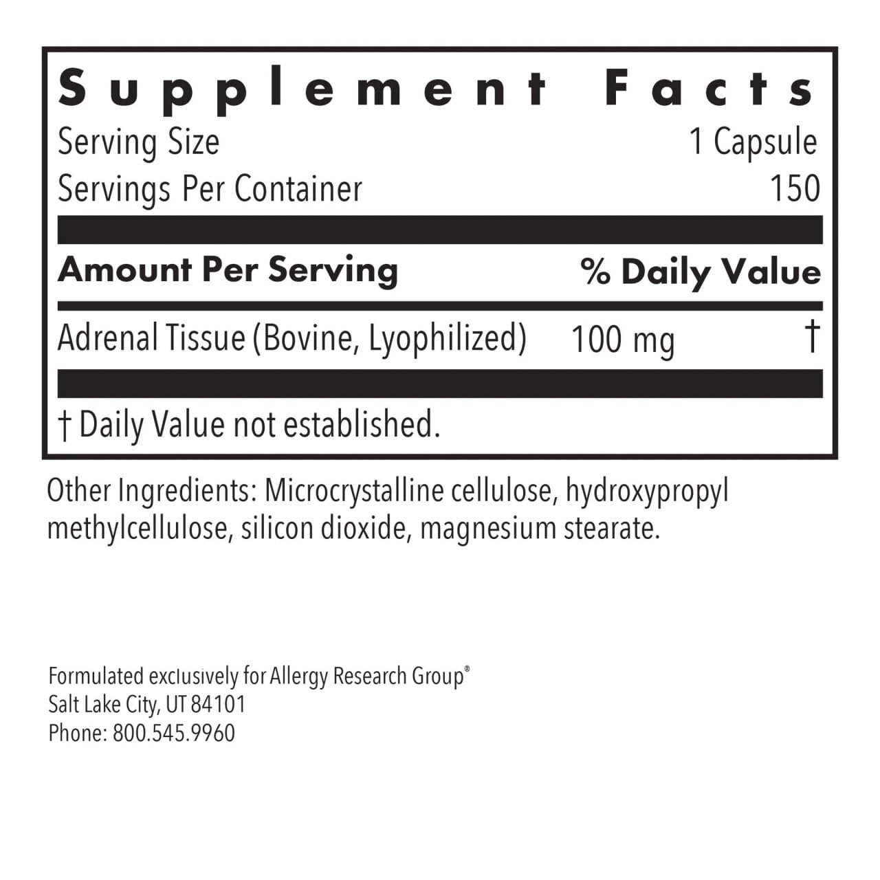 Allergy Research Group ARG Adrenal Cortex botella de cápsulas para uso diario