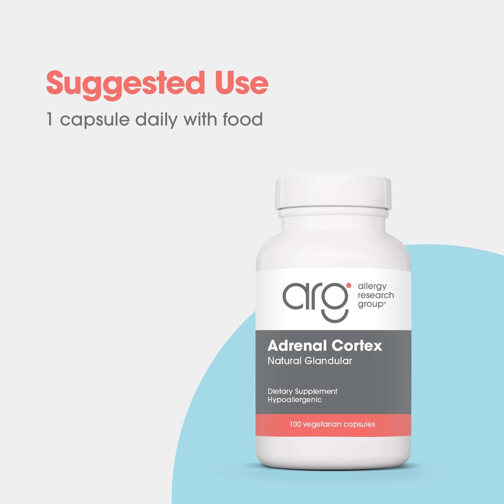 Etiqueta de ARG Adrenal Cortex, origen glandular de alta pureza.