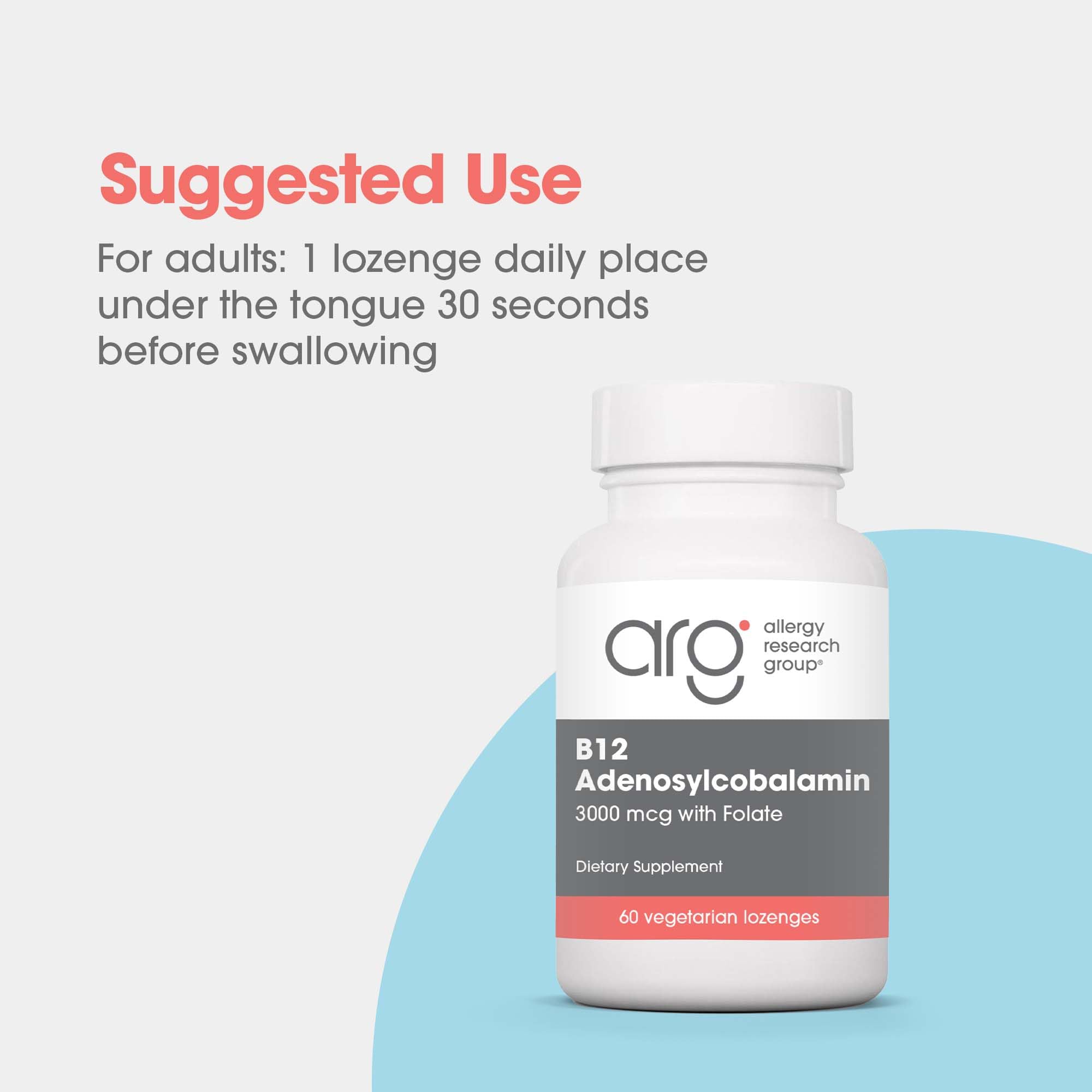 Empaque de Allergy Research Group B12 Adenosilcobalamina con detalle