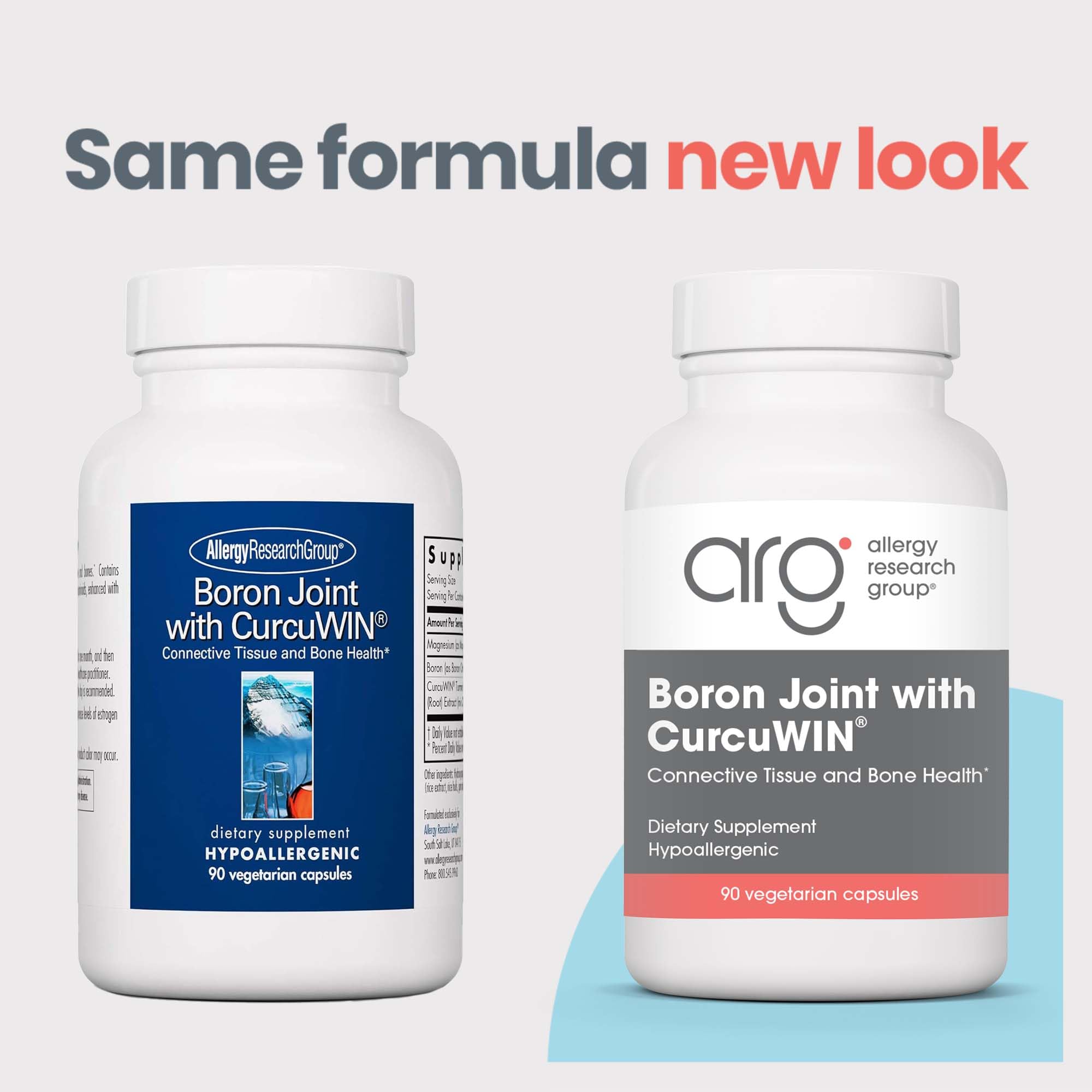 Allergy Research Group Boron Joint etiqueta: información clara sobre ingredientes y uso recomendado.