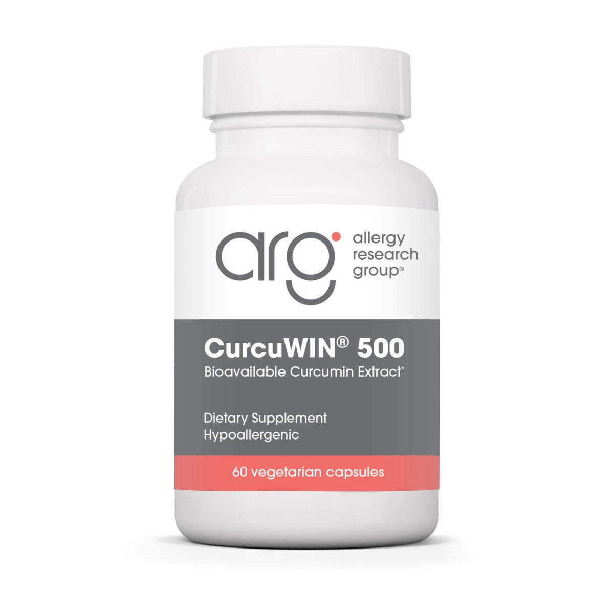Allergy Research Group CurcuWIN 500: botella de cápsulas, alta biodisponibilidad para uso diario.
