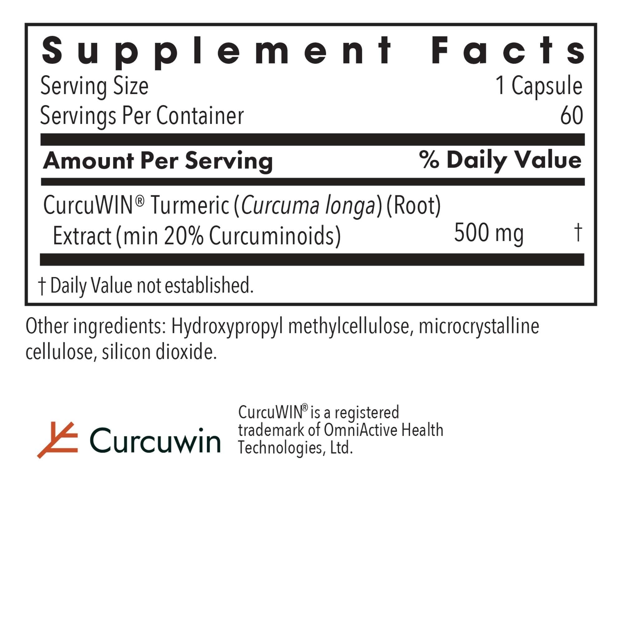 Allergy Research Group CurcuWIN 500: detalle de la etiqueta, cúrcuma concentrada para perfil natural.