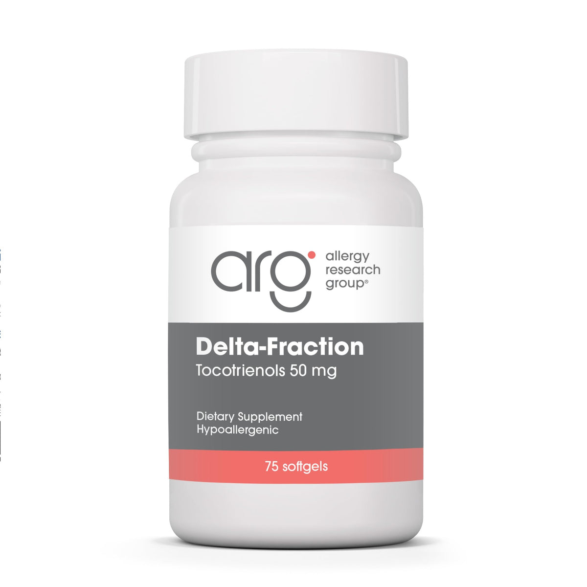Frasco de Allergy Research Group Delta Fraction Tocotrienols, antioxidante para lípidos.