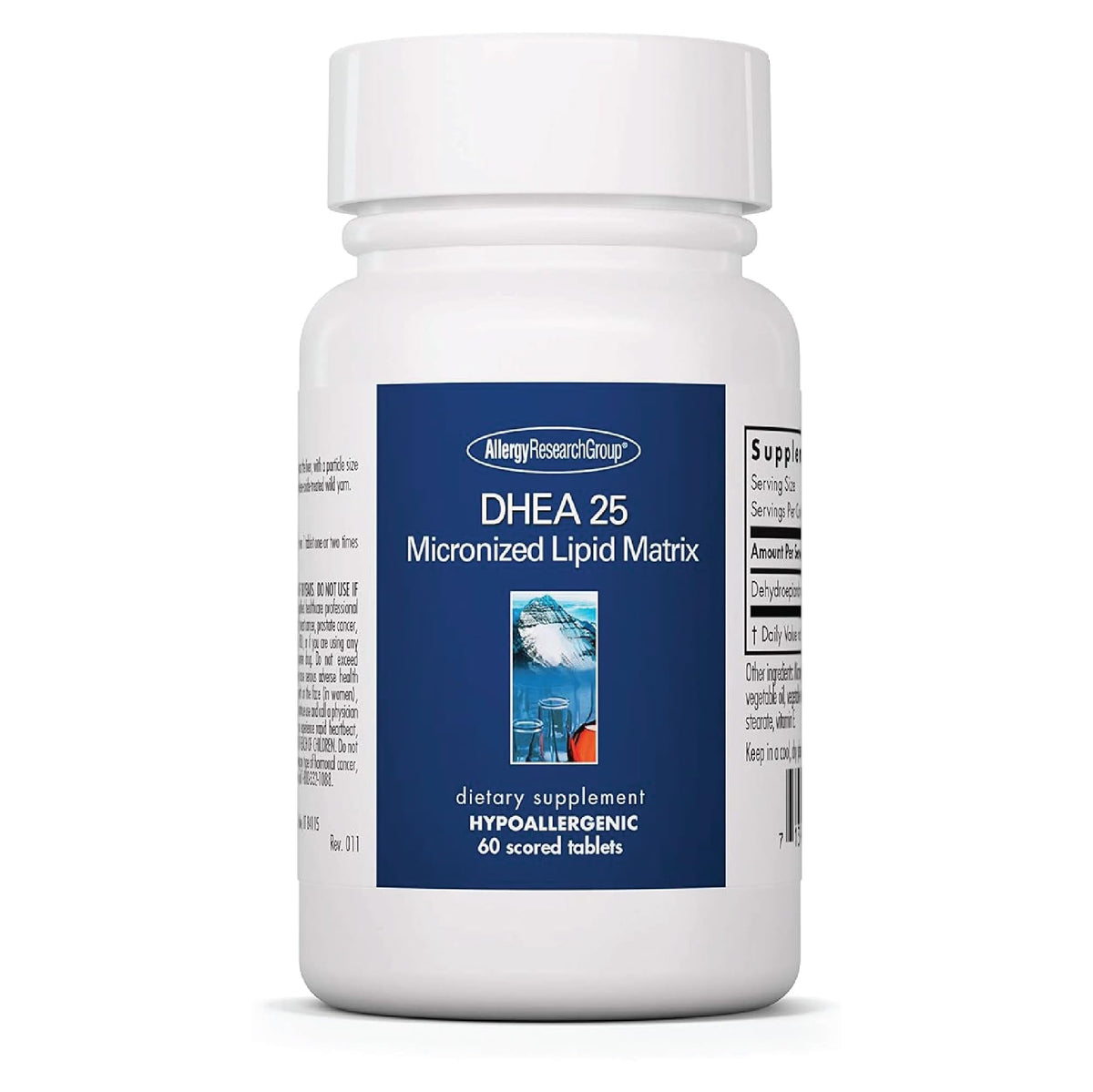 Allergy Research Group DHEA 25, botella, apoyo hormonal y bienestar diario.