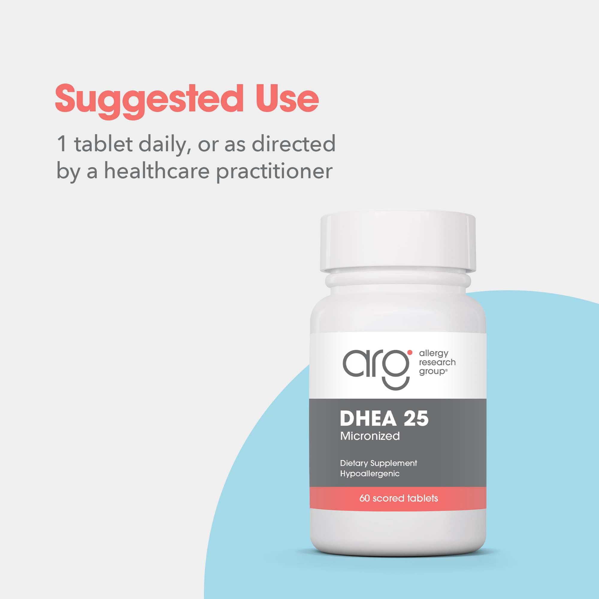 Allergy Research Group DHEA 25, información nutricional, lista de ingredientes.