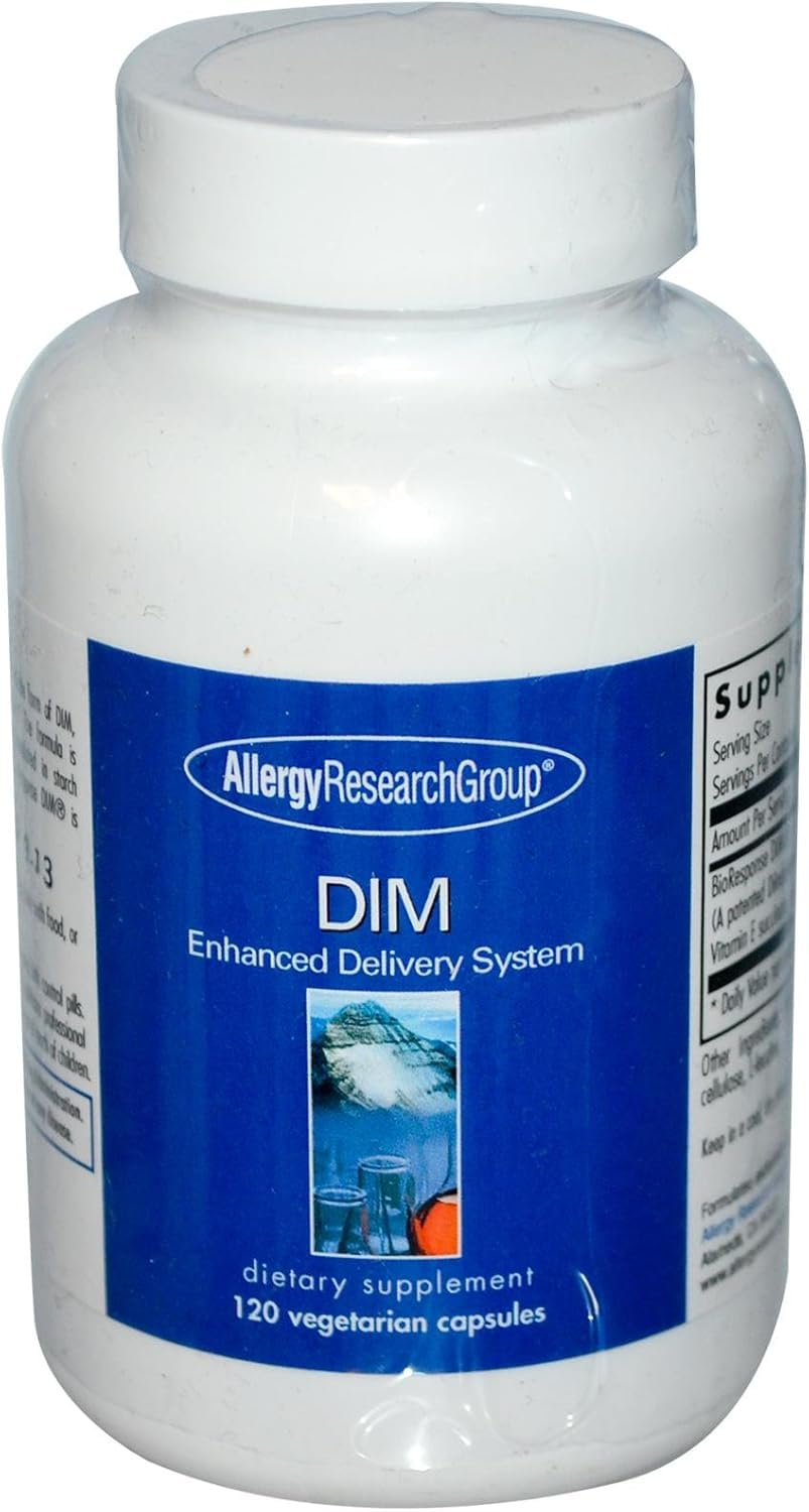 Allergy Research Group DIM entrega mejorada en envase para uso diario cómodo.