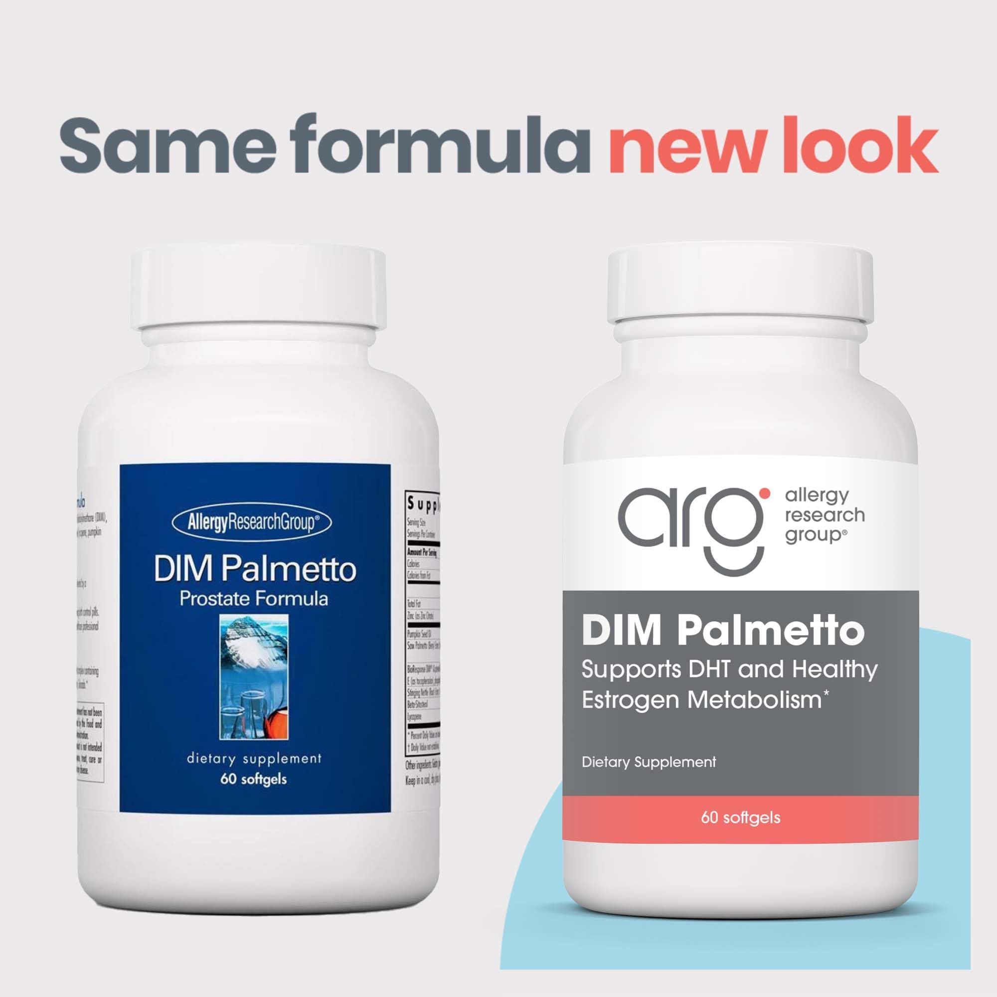 Allergy Research Group DIM Palmetto: etiqueta del producto con información clara