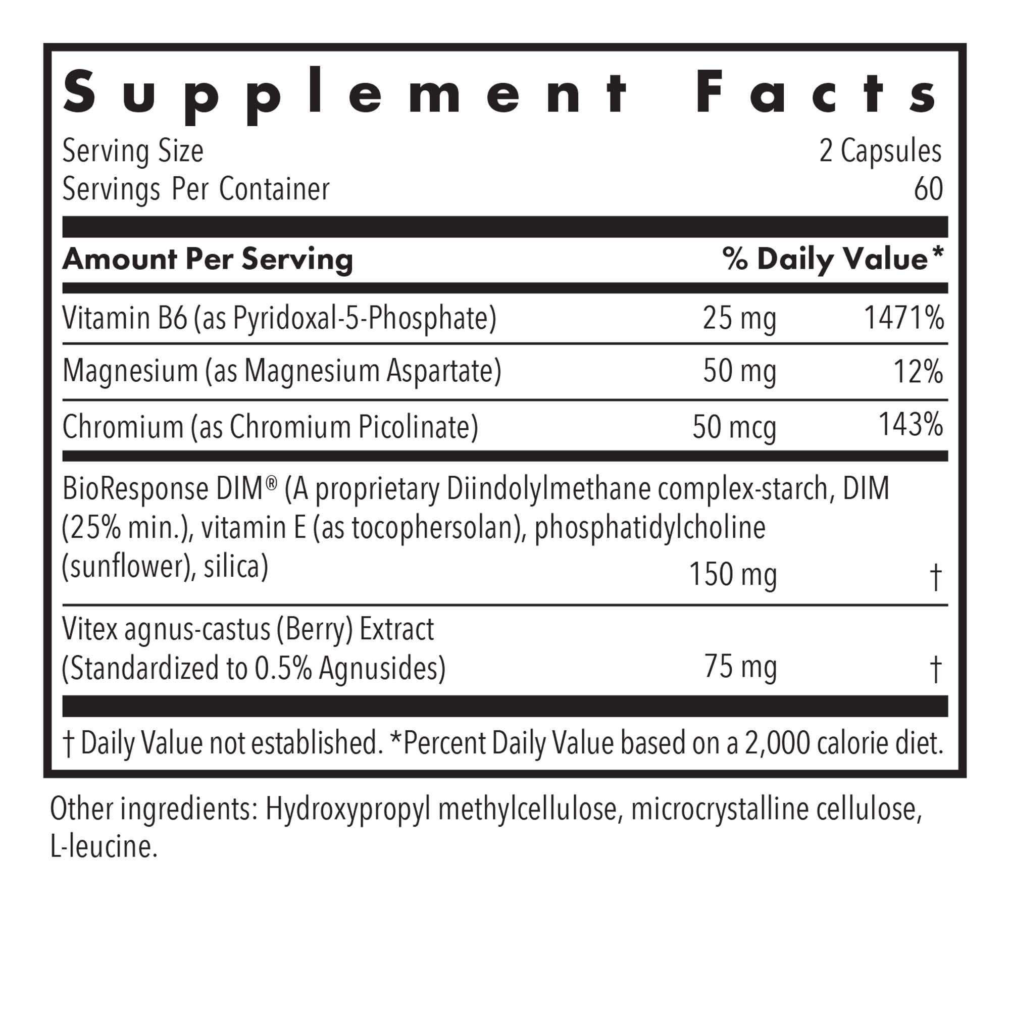 Allergy Research Group DIM Vitex, etiqueta frontal, muestra ingredientes clave.