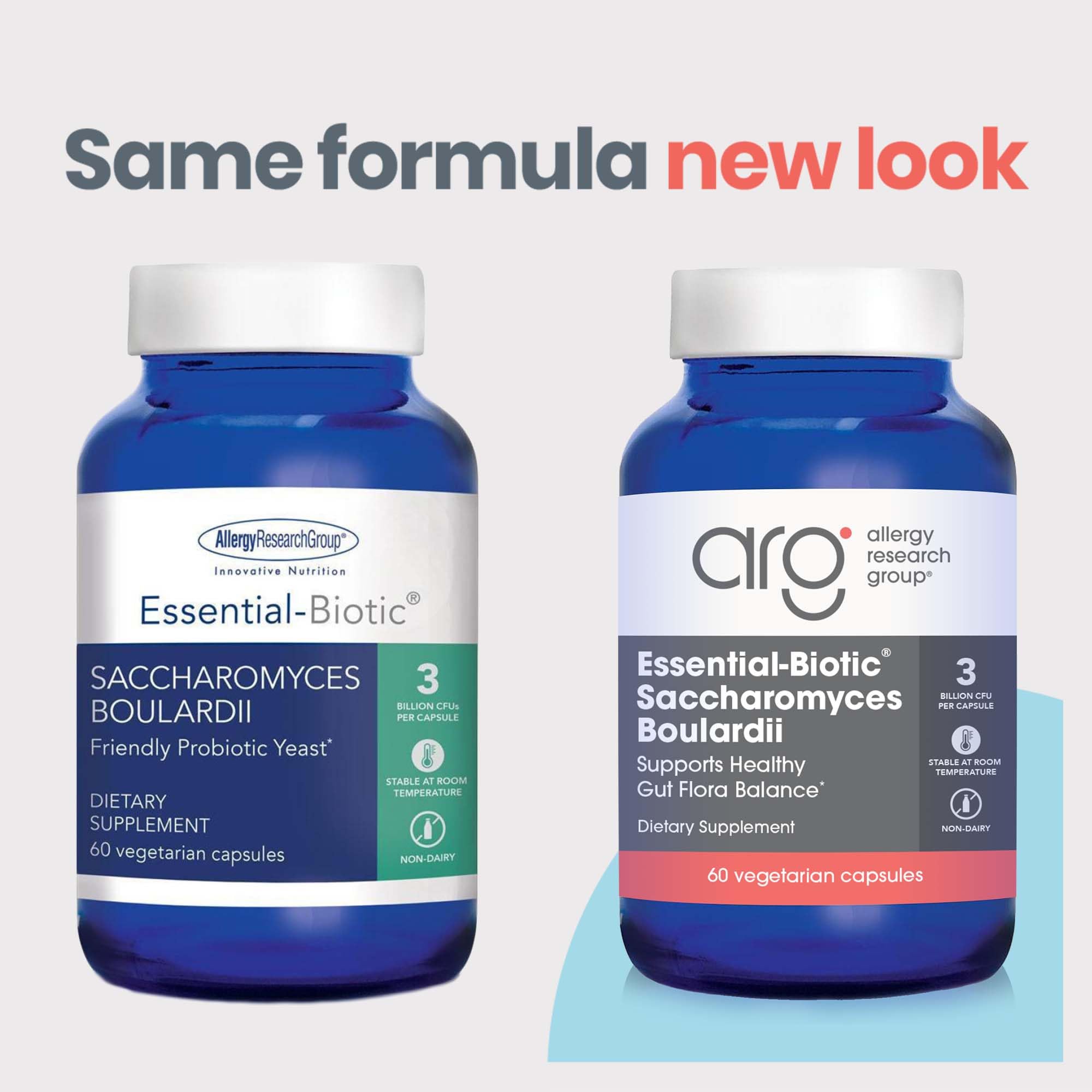 Allergy Research Group Essential-Biotic Saccharomyces Boulardii, cápsulas en frasco, apoya la absorción de nutrientes.