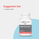 Etiqueta de Allergy Research Group Magnolia Extract, destaca la concentración de honokiol y magnolol.