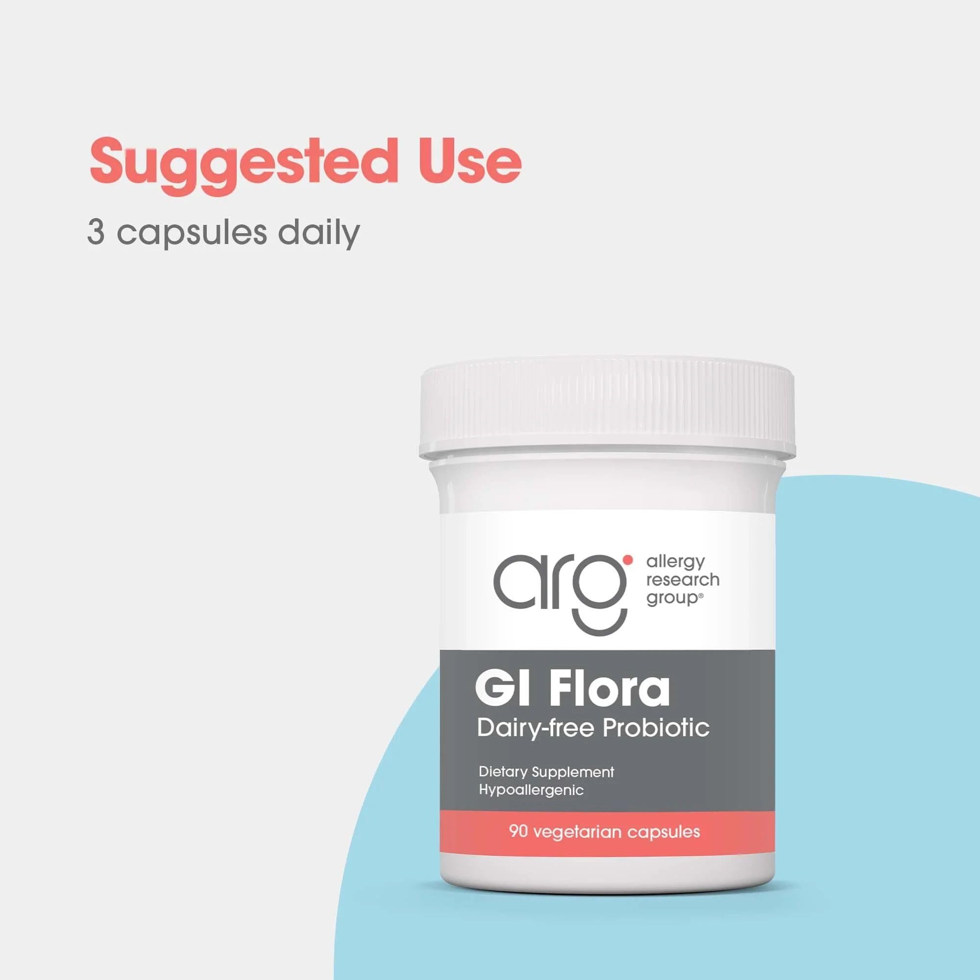 Allergy Research Group GI Flora Dairy Free: tabletas en envase para equilibrio digestivo.